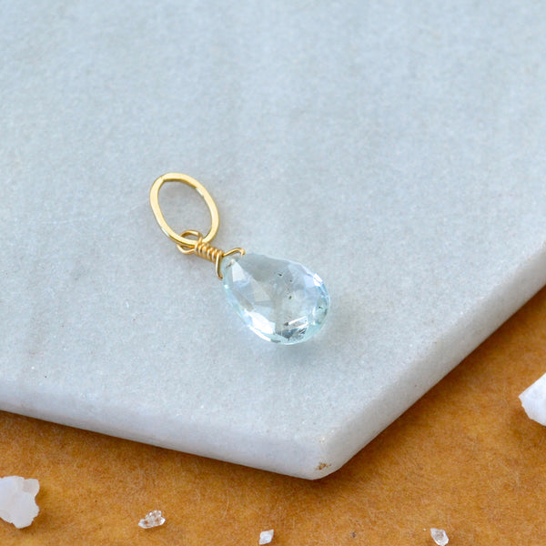 Safe at Sea Aquamarine gemstone pendant necklace gemstone charm for charm bracelet necklace for charms for necklaces 14K gold pale baby blue gem pendant