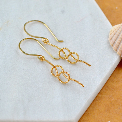 sailor knot dangle earrings nautical knot earring rope knots ear ring handmade boating jewelry gold knot earrings bridesmaid jewelry