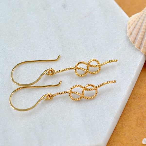 sailor knot dangle earrings nautical knot earring rope knots ear ring handmade boating jewelry gold knot earrings bridesmaid jewelry