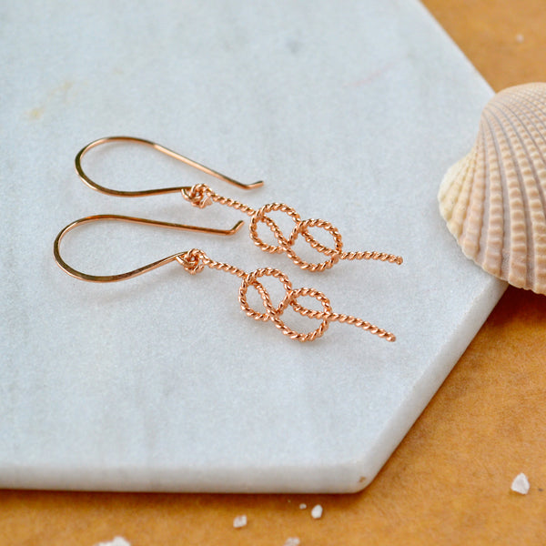 sailor knot dangle earrings nautical knot earring rope knots ear ring handmade boating jewelry rose gold knot earrings bridesmaid jewelry