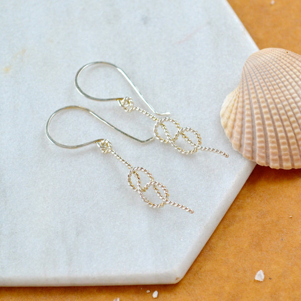 sailor knot dangle earrings nautical knot earring rope knots ear ring handmade boating jewelry silver knot earrings bridesmaid jewelry
