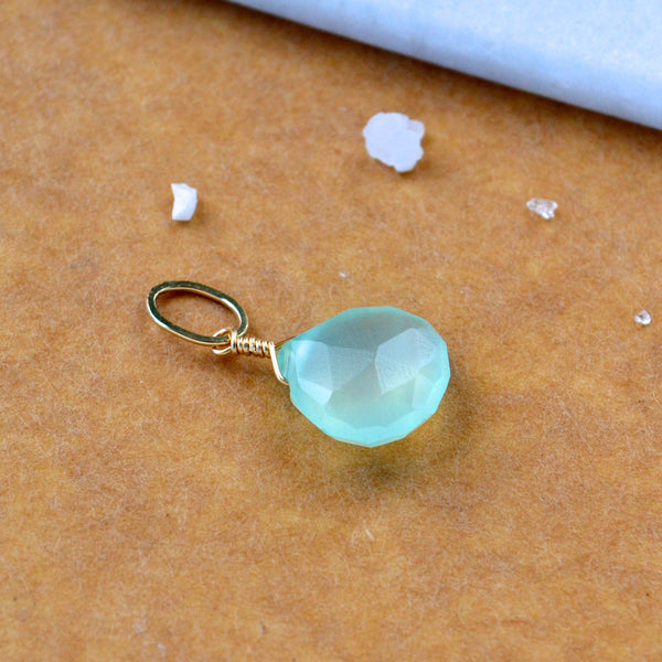 Sayuri Aqua chalcedony gemstone pendant necklace gemstone charm for charm bracelet necklace for charms for necklaces gold aqua gem pendant.