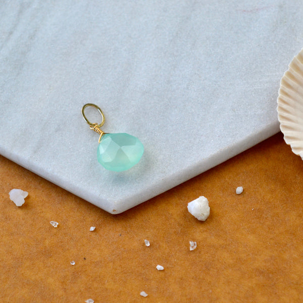 Sayuri Aqua chalcedony gemstone pendant necklace gemstone charm for charm bracelet necklace for charms for necklaces gold filled aqua gem pendant.