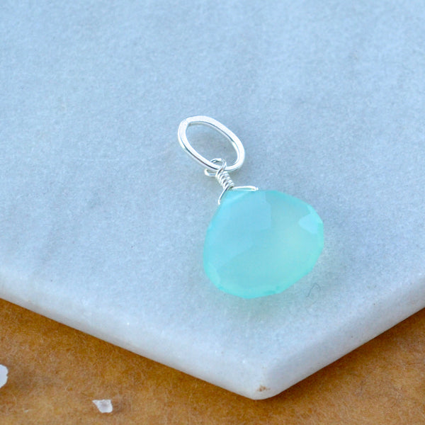 Sayuri Aqua chalcedony gemstone pendant necklace gemstone charm for charm bracelet necklace for charms for necklaces silver aqua gem pendant.