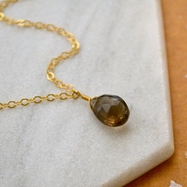 Silt Necklace: Chocolate Brown Smoky Quartz Necklace Gemstone Pendant Sustainable Jewelry Gold-Filled Necklace Handmade Gemstone Necklace with Stone