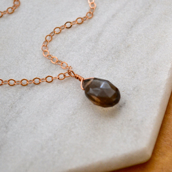 Silt Necklace: Chocolate Brown Smoky Quartz Necklace Gemstone Pendant Sustainable Jewelry rose Gold Filled Necklace Handmade Gemstone Necklace with Stone