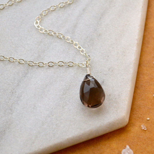 Silt Necklace: Chocolate Brown Smoky Quartz Necklace Gemstone Pendant Sustainable Jewelry silver Necklace Handmade Gemstone Necklace with Stone