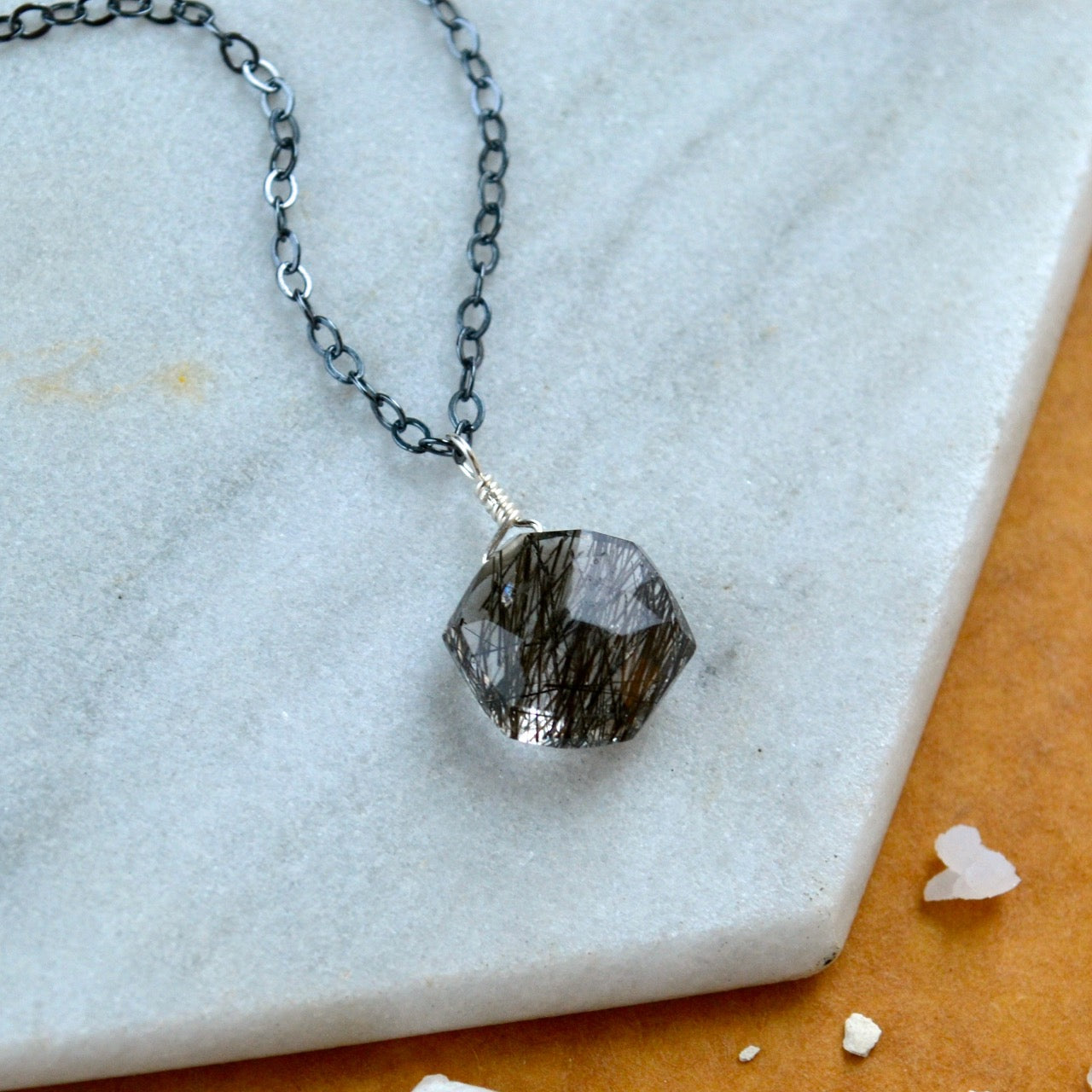 wayfinder necklace handmade gemstone necklace black stone simple gem necklace oxidized silver sustainable jewelry