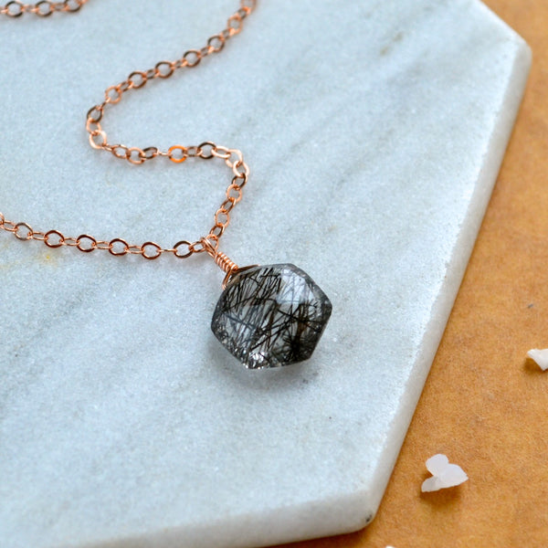 wayfinder necklace handmade gemstone necklace black stone simple gem necklace rose gold filled sustainable jewelry