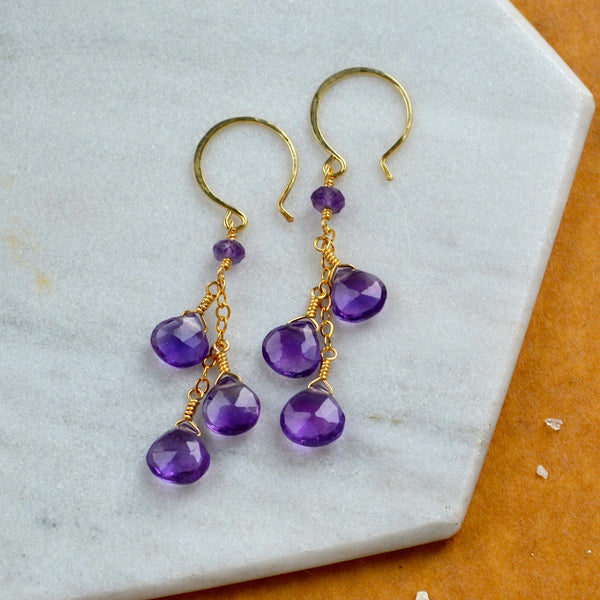 wisteria earrings amethyst gemstone earring dangles long earrings handmade purple ear ring gold filled