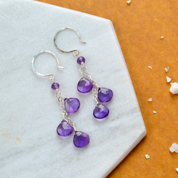 wisteria earrings amethyst gemstone earring dangles long earrings handmade purple ear ring sterling silver