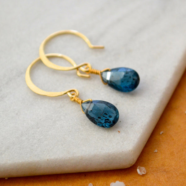 Baltic Earrings - moss kyanite earrings with deep blue gems - Foamy Wader