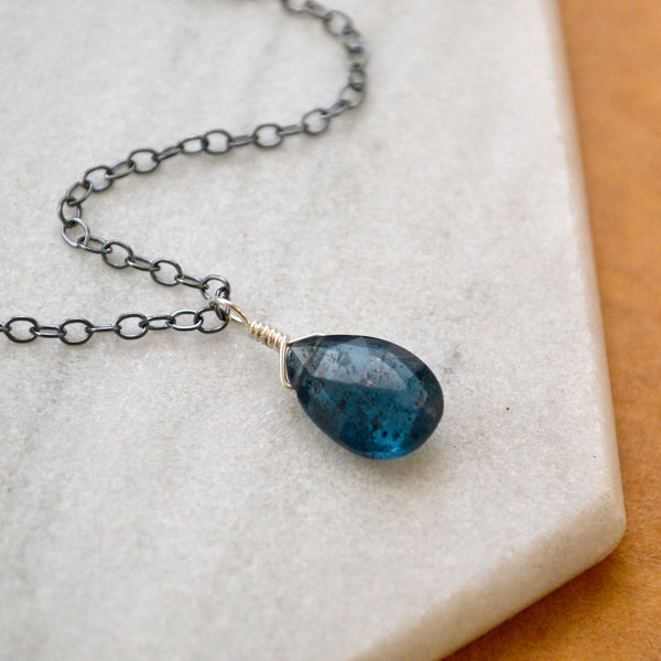 Baltic Necklace - deep blue moss kyanite gemstone necklace - Foamy Wader