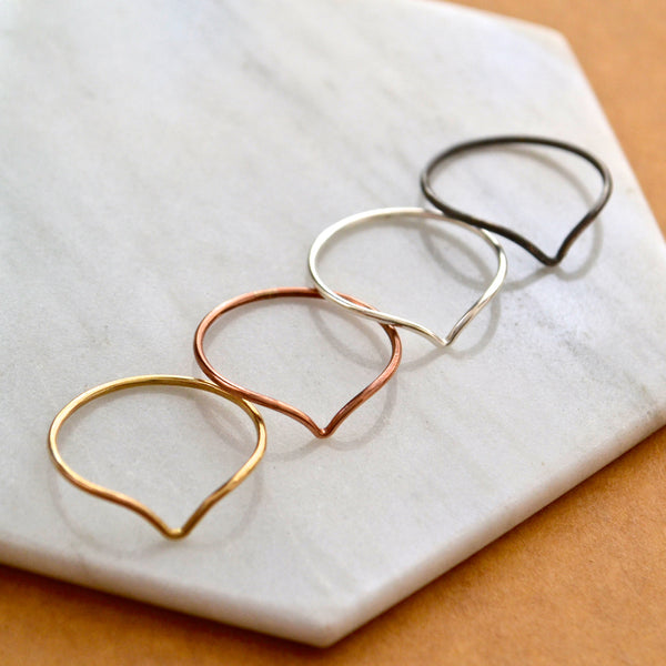 Gull Ring - handmade precious metal curved peak stacking ring - Foamy Wader
