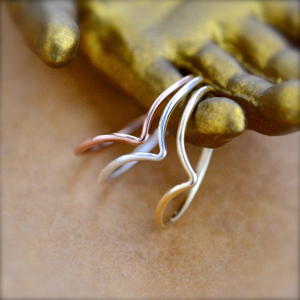 Gull Ring - handmade precious metal curved peak stacking ring - Foamy Wader