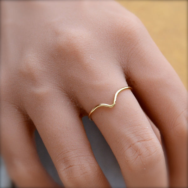 Gull Ring - handmade precious metal curved peak stacking ring - Foamy Wader