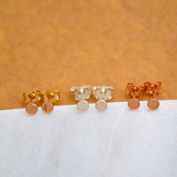 Simplicity Stud Earrings - minimalist dainty circle post earrings in gold, silver, or rose gold - Foamy Wader