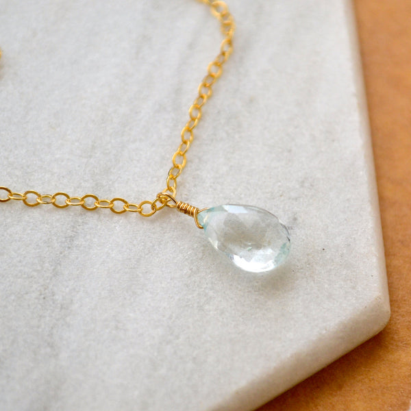 Safe at Sea Necklace - aquamarine necklace gemstone solitaire - Foamy Wader