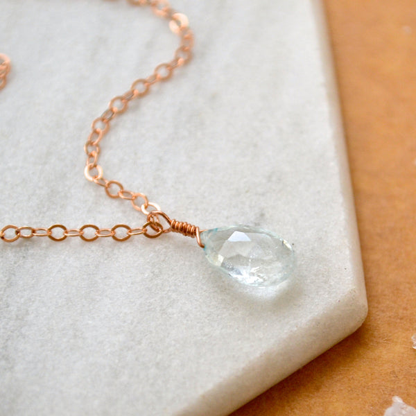 Safe at Sea Necklace - aquamarine necklace gemstone solitaire - Foamy Wader