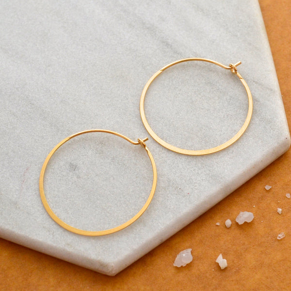 Simplicity Hoop Earrings - handmade round flat matte classic one inch hoops - Foamy Wader