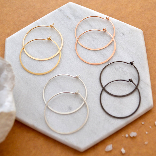Simplicity Hoop Earrings - handmade round flat matte classic one inch hoops - Foamy Wader