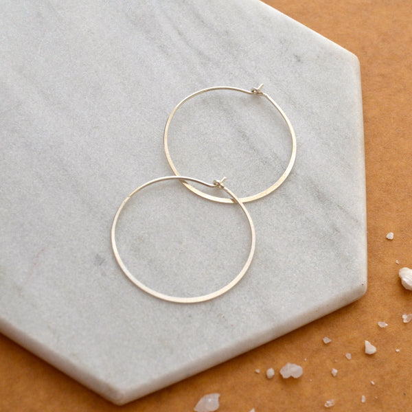 Simplicity Hoop Earrings - handmade round flat matte classic one inch hoops - Foamy Wader