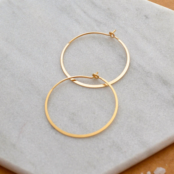 Simplicity Hoop Earrings - handmade round flat matte classic one inch hoops - Foamy Wader