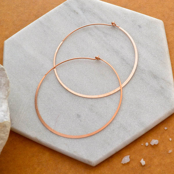 Simplicity Hoop Earrings - round flat matte classic large 14K Gold hoops - Foamy Wader