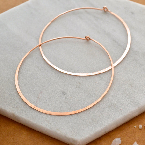 Simplicity Hoop Earrings - round flat matte classic large 14K Gold hoops - Foamy Wader