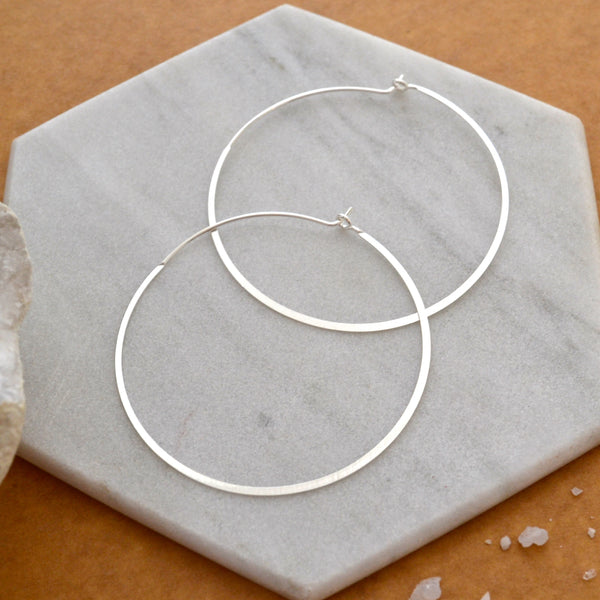 Simplicity Hoop Earrings - round flat matte classic large 14K Gold hoops - Foamy Wader