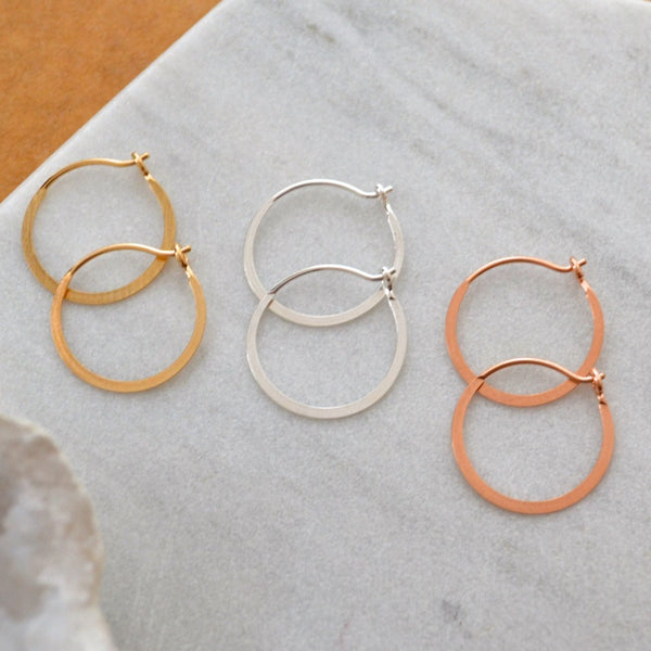 Simplicity Hoop Earrings - small round flat matte classic 14K Gold hoop earrings - Foamy Wader