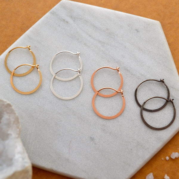 Simplicity Hoop Earrings - small round flat matte classic hoop earrings - Foamy Wader