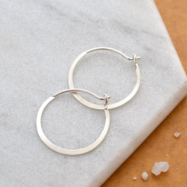 Simplicity Hoop Earrings - small round flat matte classic hoop earrings - Foamy Wader