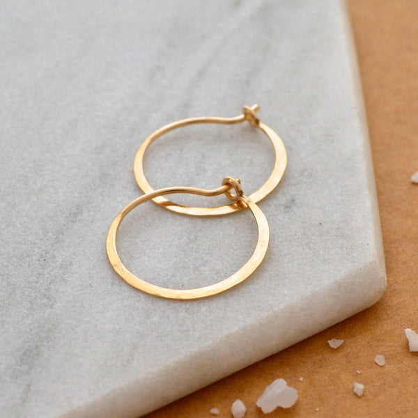 Sliver Hoop Earrings - handmade hammered small hoop earrings - Foamy Wader