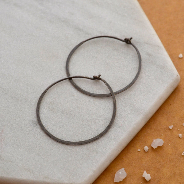 Sliver Hoop Earrings - handmade hammered lightweight one inch hoops - Foamy Wader