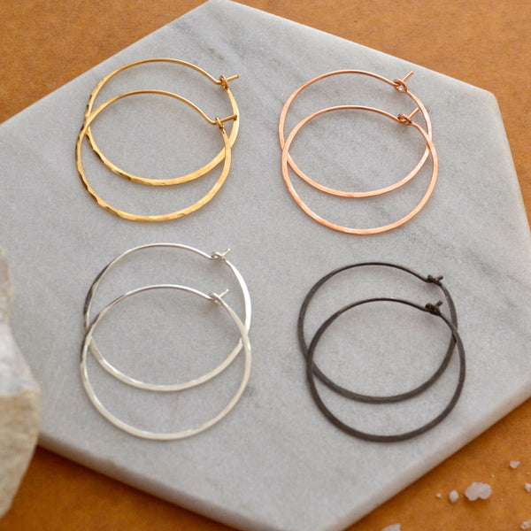 Sliver Hoop Earrings - handmade hammered lightweight one inch hoops - Foamy Wader