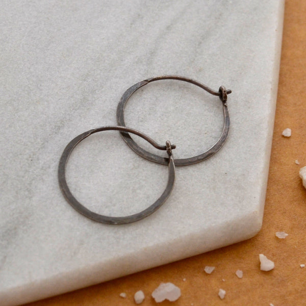 Sliver Hoop Earrings - handmade hammered small hoop earrings - Foamy Wader