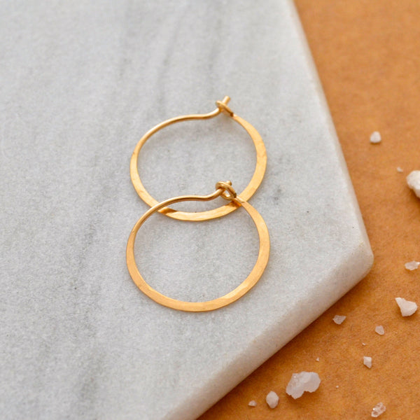Sliver Hoop Earrings - handmade hammered small hoop earrings - Foamy Wader