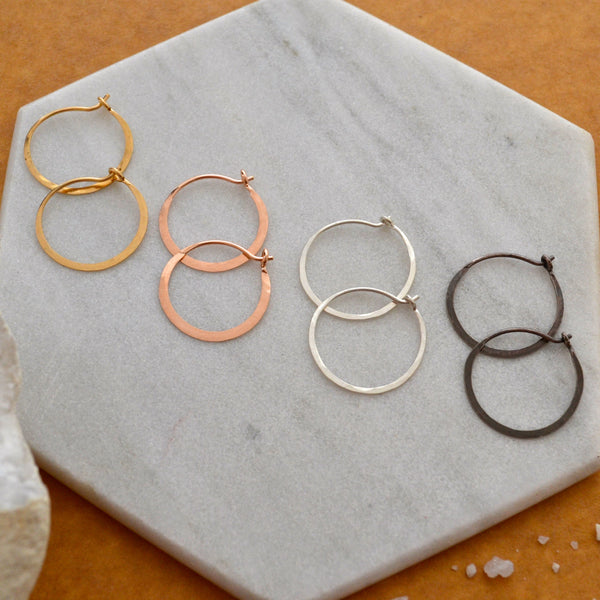 Sliver Hoop Earrings - handmade hammered small hoop earrings - Foamy Wader