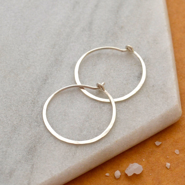Sliver Hoop Earrings - handmade hammered small hoop earrings - Foamy Wader