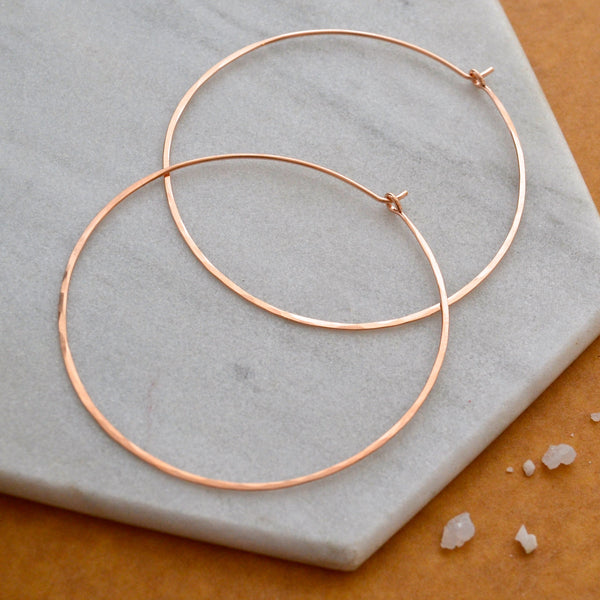 Sliver Hoop Earrings - handmade hammered lightweight large 14K Gold hoops - Foamy Wader