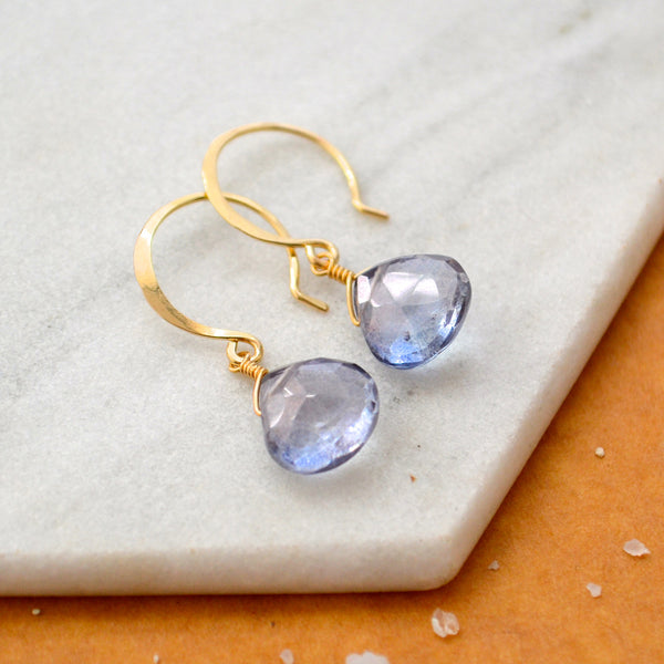 Azure Earrings - 14K gold blue mystic quartz gemstone drop earrings - Foamy Wader