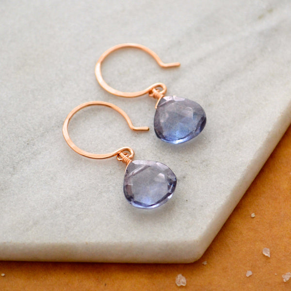 Azure Earrings - 14K gold blue mystic quartz gemstone drop earrings - Foamy Wader