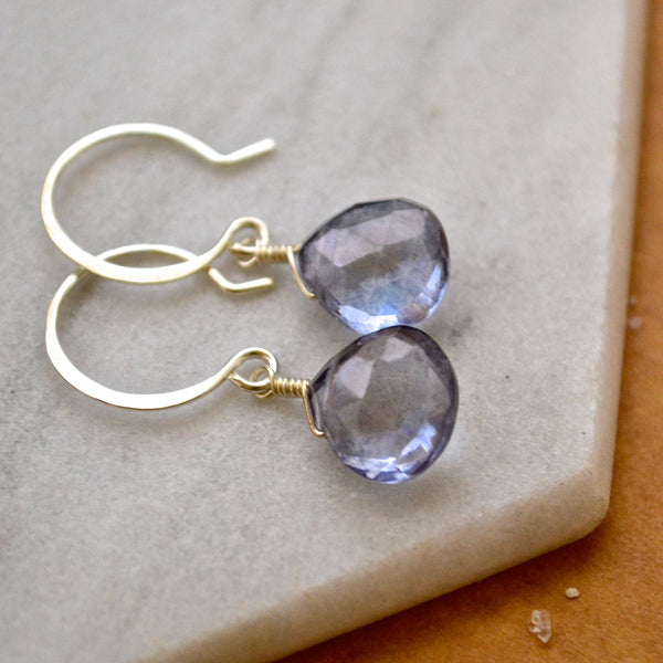 Azure Earrings - 14K gold blue mystic quartz gemstone drop earrings - Foamy Wader