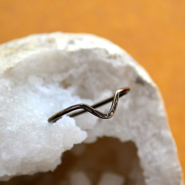Chevron Ring - handmade precious metal hammered chevron peak stacking ring - Foamy Wader