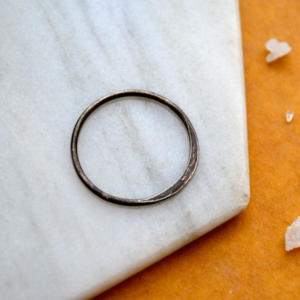 Sliver Ring - handmade thin stacking ring with dappled crescent face - Foamy Wader