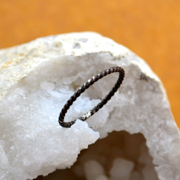 Tightrope Ring - handmade twisted wire rope precious metal stacking ring - Foamy Wader