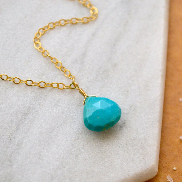 Cozumel Necklace - blue turquoise gemstone solitaire necklace - Foamy Wader