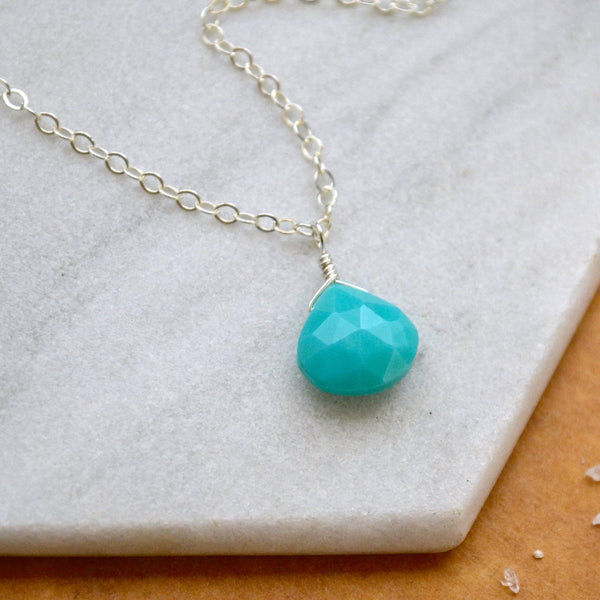 Cozumel Necklace - blue turquoise gemstone solitaire necklace - Foamy Wader