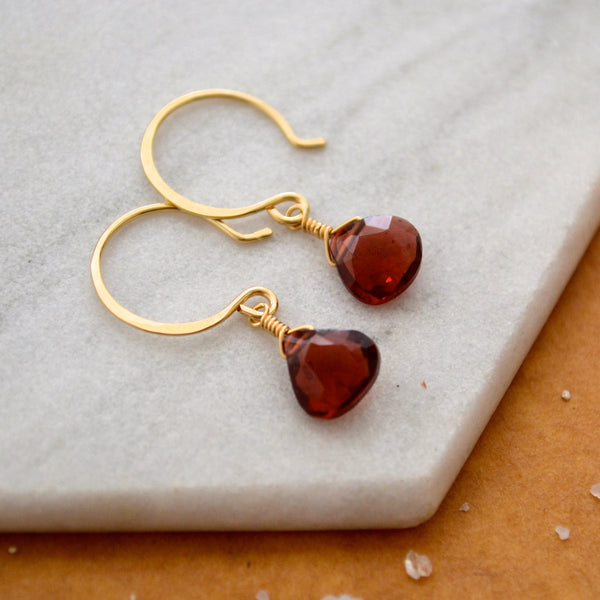 Cranberry Earrings - 14k gold crimson red garnet gemstone drop earrings - Foamy Wader